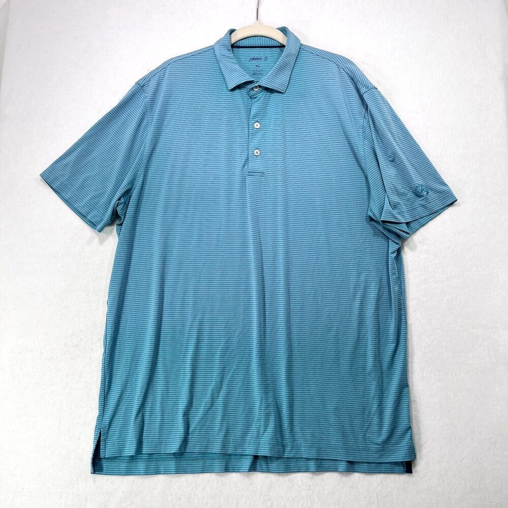 Johnnie O Polo Shirt Men XL Blue Striped Golf Performance Outdoor Stretch Active